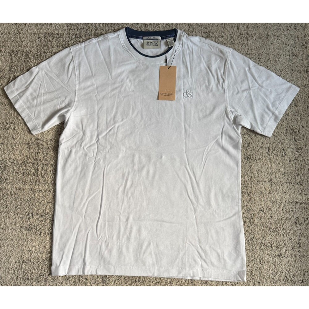 Scotch & Soda Amsterdam T-Shirt Men M White Embroidered Logo Cotton NWT